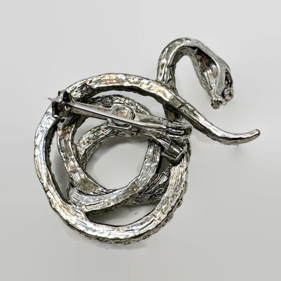 Snake Brooch, Enameled, Silver Tone, Blue, Vintage, 1 3/4" Long, Serpent - Picture 4 of 4